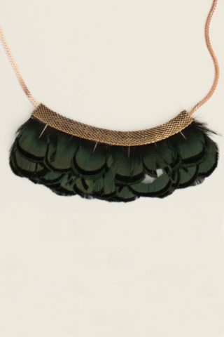 Mesh Feather Bib Necklace - Green