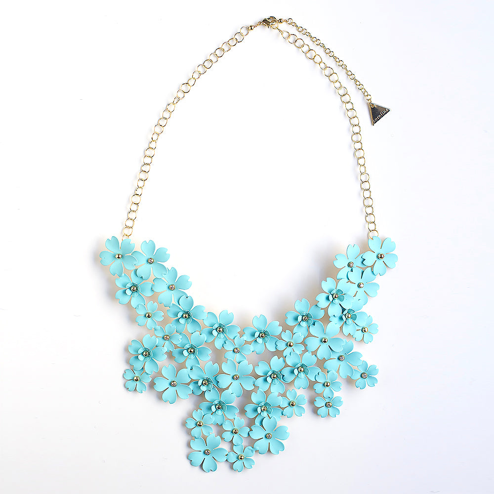 Mega Floral Statement Bib Necklace Turquoise Serefina