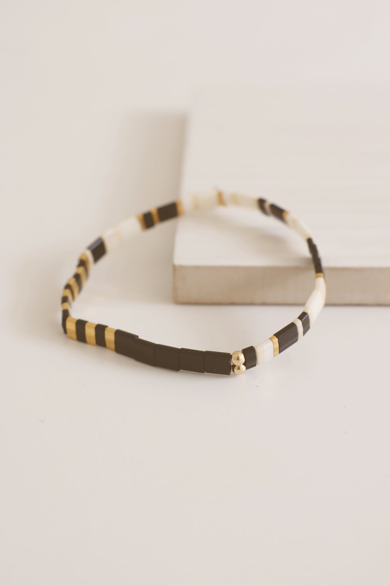 Beaded Chicklet Bracelet Black and White