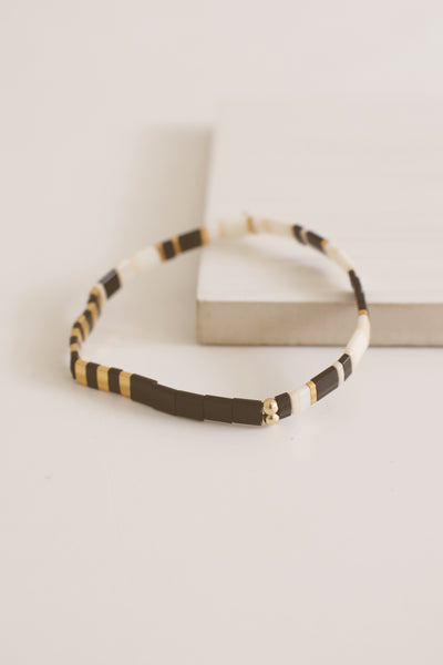 Beaded Chicklet Bracelet Black and White