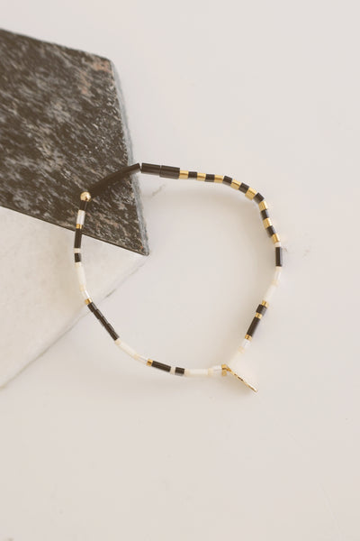 Beaded Chicklet Bracelet Black and White