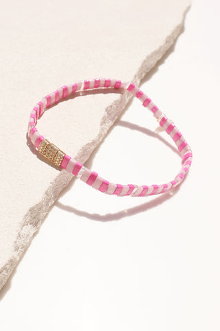 Beaded Chicklet Bracelet Pink