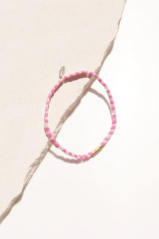 Beaded Chicklet Bracelet Pink