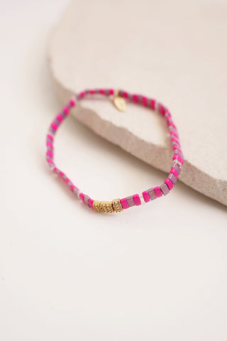 Beaded Chicklet Bracelet  Purple