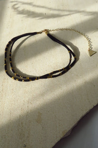 Suede Beaded Wrap Choker