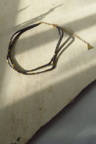Suede Beaded Wrap Choker