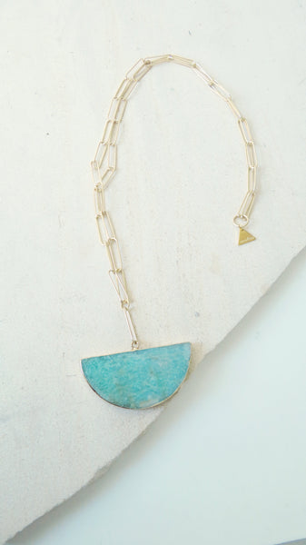 Half Moonstone Paperclip Chain Necklace