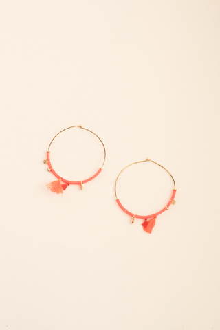 Double Tassel Hoop Earrings - Neon