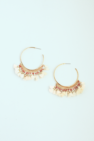 Tassel Statement Hoop - White