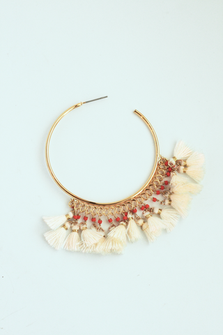 Tassel Statement Hoop - White