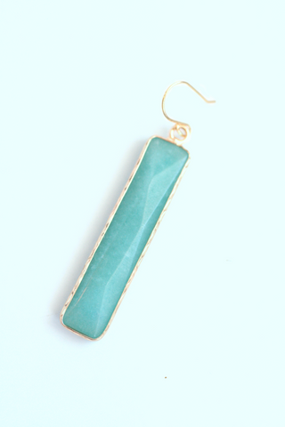 Rectangle Gem Drop Earrings - Mint