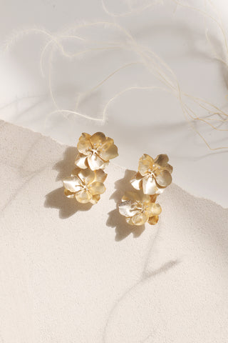 Double Golden Flower Post Earrings