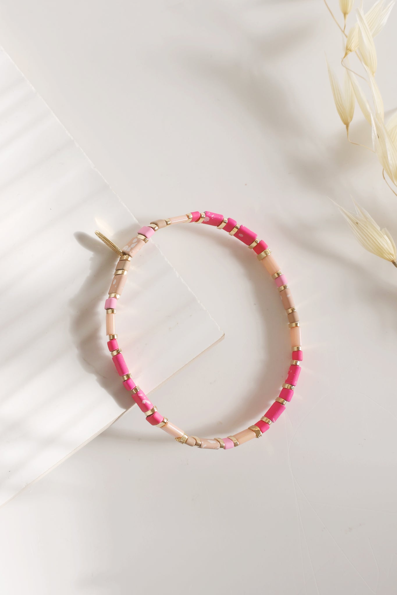 Beaded Chicklet Bracelet Pink