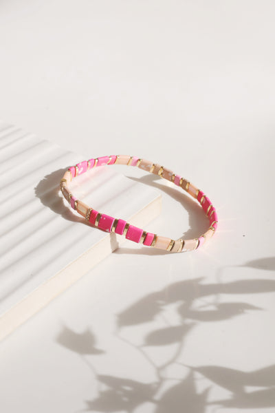 Beaded Chicklet Bracelet Pink
