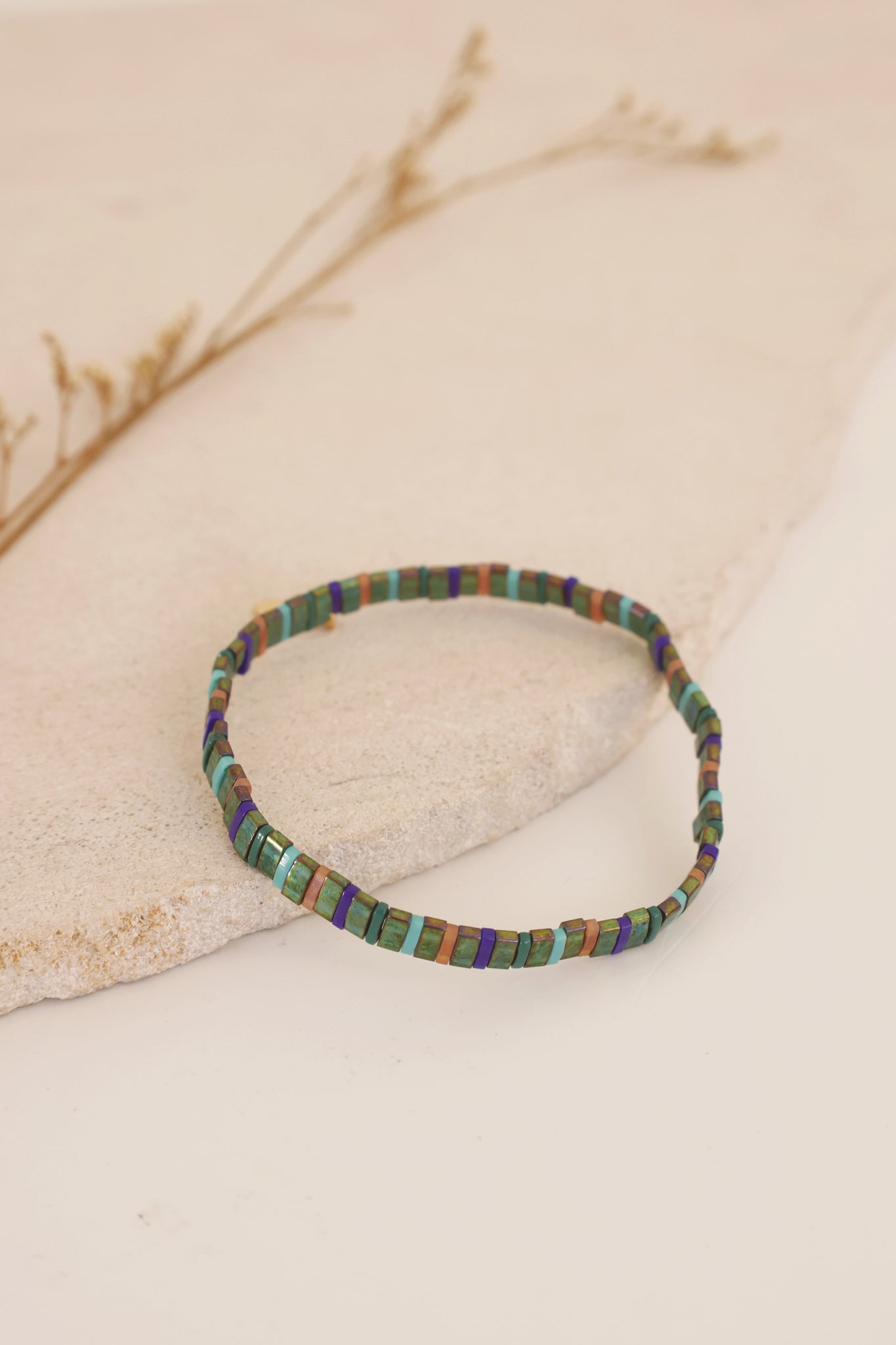 Beaded Chicklet Bracelet Green