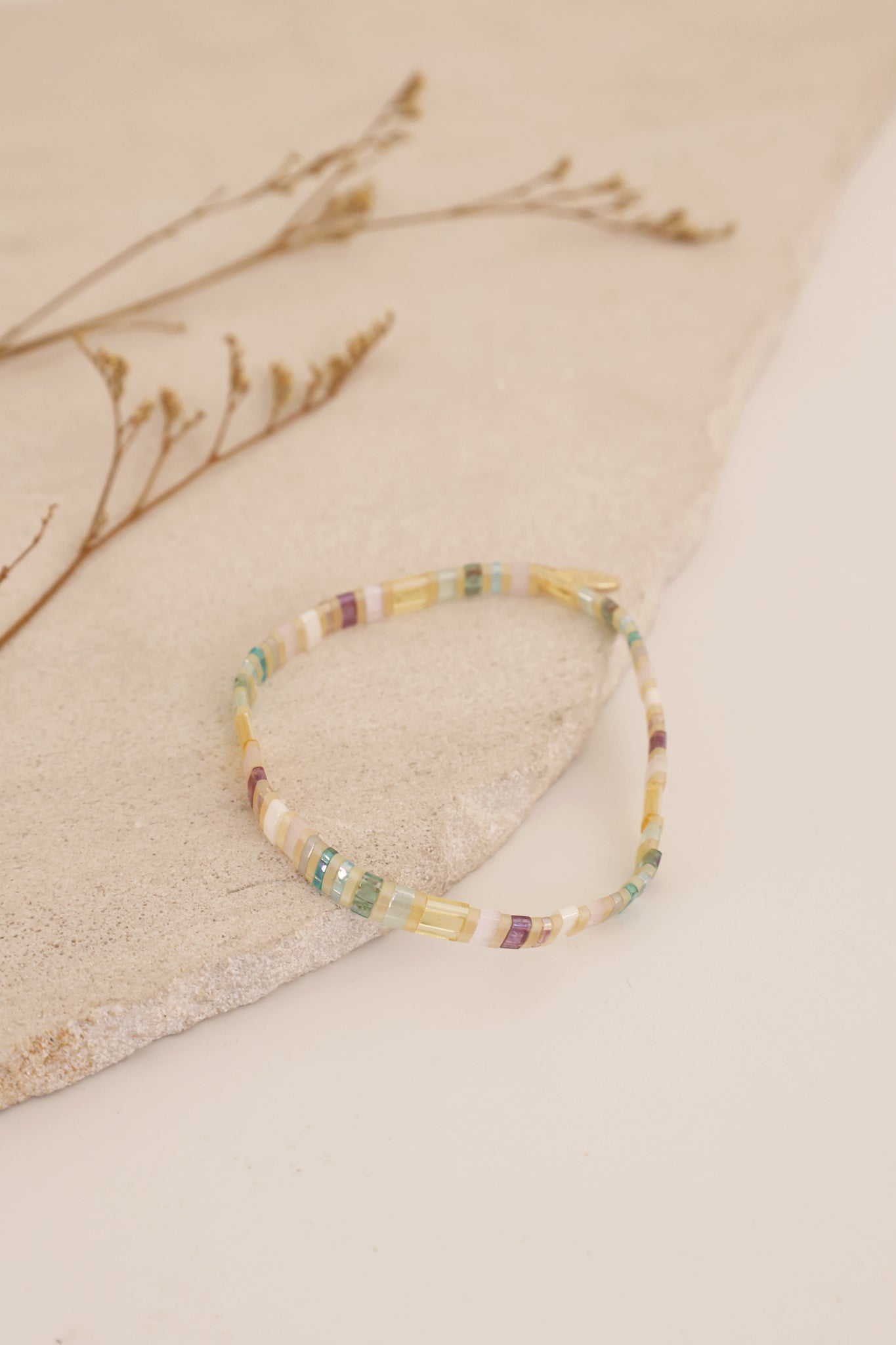 Beaded Chicklet Bracelet Light Green