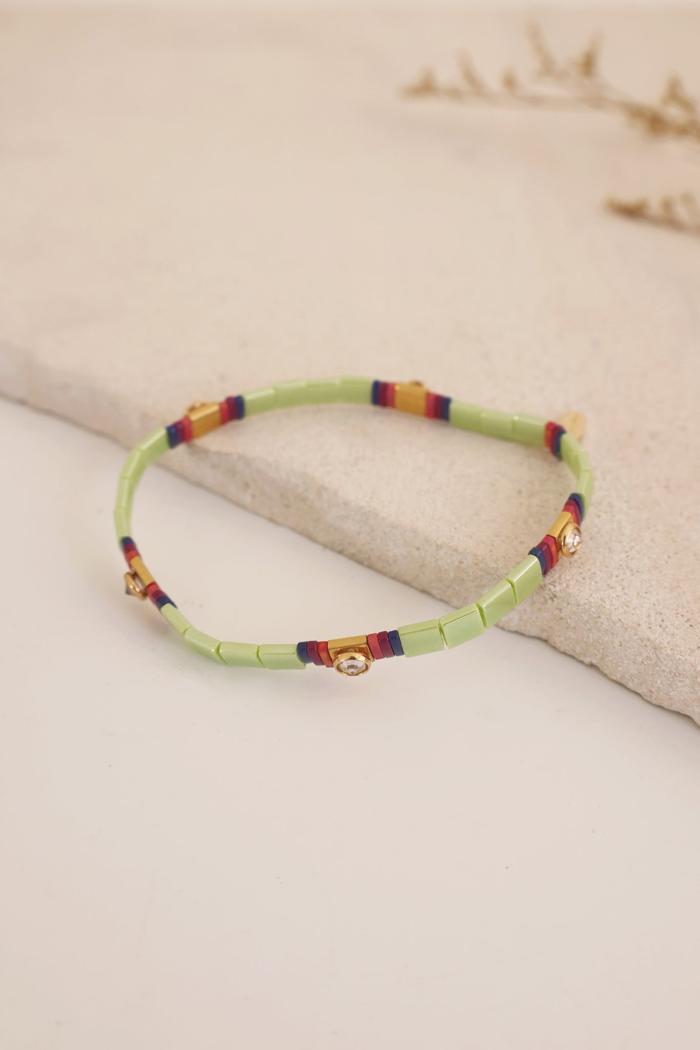 Beaded Chicklet Bracelet Lime