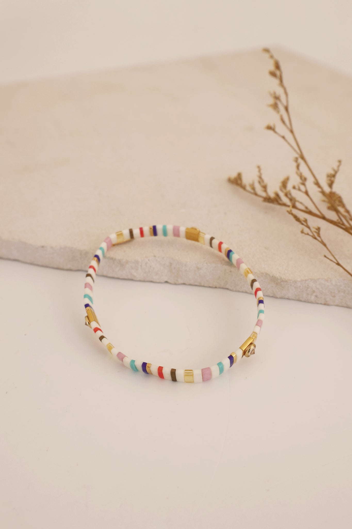 Beaded Chicklet Bracelet White