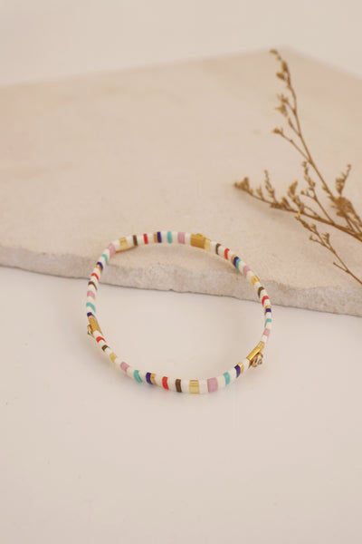 Beaded Chicklet Bracelet White