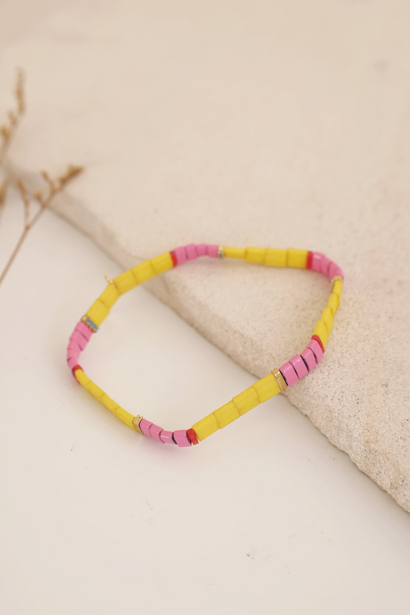 Beaded Chicklet Bracelet Yellow