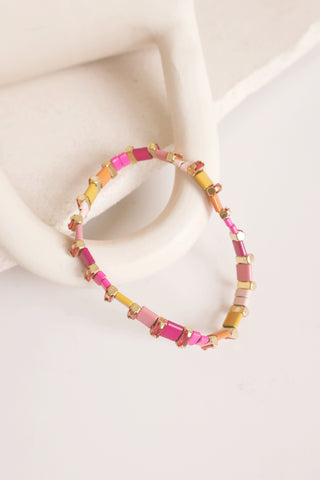 Jeweled Chicklet Bracelet Pink