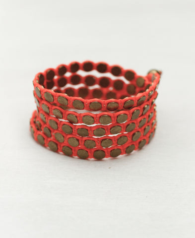 Triple Wrap Disk Bracelet in Brass