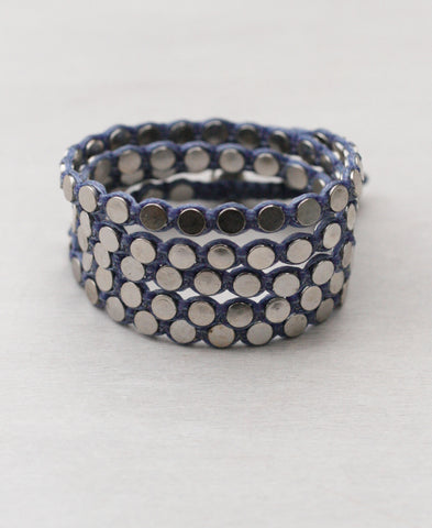 Triple Wrap Disk Bracelet in Gunmetal and Silver