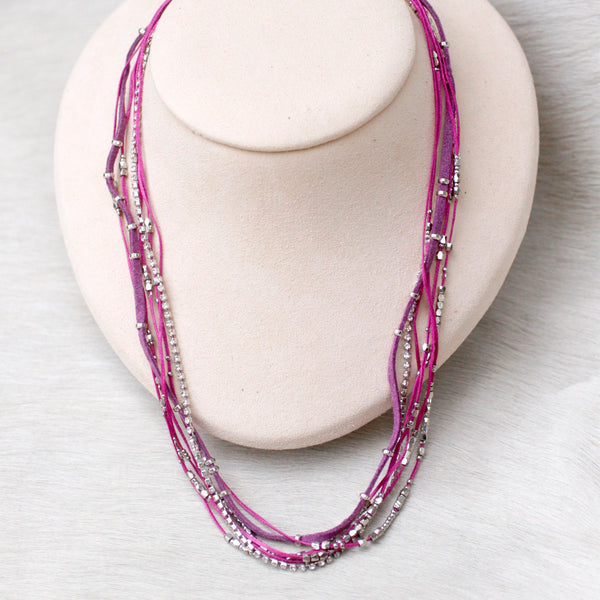 Glistening Strands Double Duty Wrap Bracelet/Necklace with Magnetic Adjustable Clasp - Violet