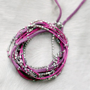 Glistening Strands Double Duty Wrap Bracelet/Necklace with Easy Magnetic Adjustable Clasp - Violet