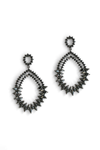 Crystal Encrusted Drop Earrings - Black