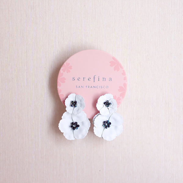 Poppy Front Back Earrings - White