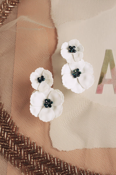 Poppy Front Back Earrings - White