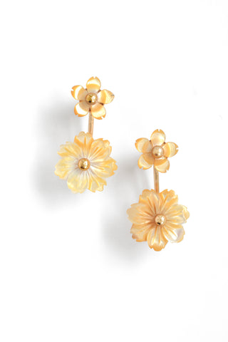 Mini Cherry Blossoms Flower Front Back Earrings - Yellow