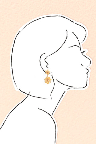 Mini Cherry Blossoms Flower Front Back Earrings - Yellow