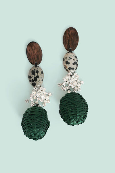 Wicker Basket Weave Earrings - Green – Serefina