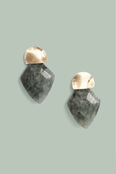 Mini Shield Quartz Earrings - Labradorite