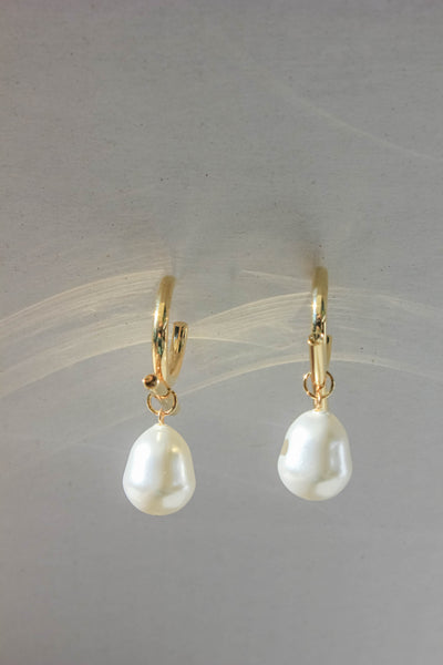 Modern Pearl Huggie Earrings