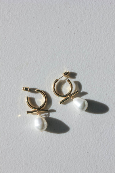 Modern Pearl Huggie Earrings