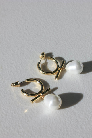Modern Pearl Huggie Earrings