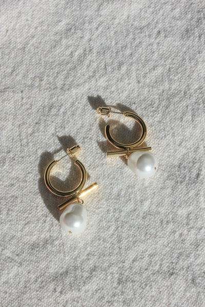 Modern Pearl Huggie Earrings