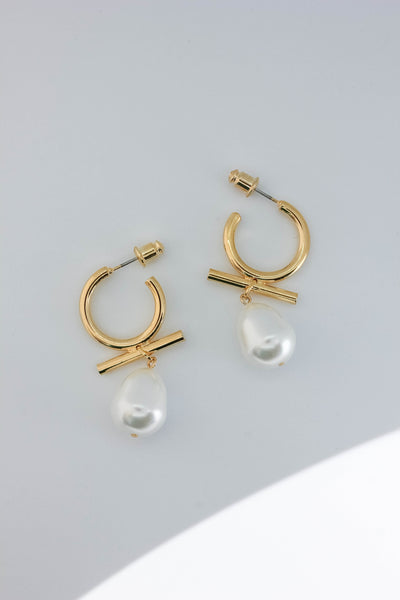 Modern Pearl Huggie Earrings