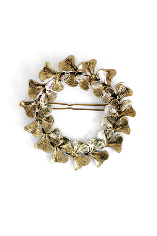 Botan Fern Wreath Statement Clip - Antique Gold
