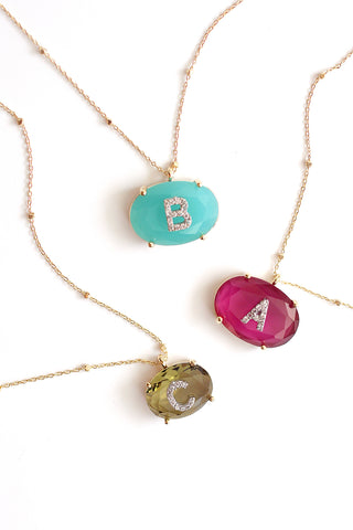 Jeweled Monogram Pendant Necklace