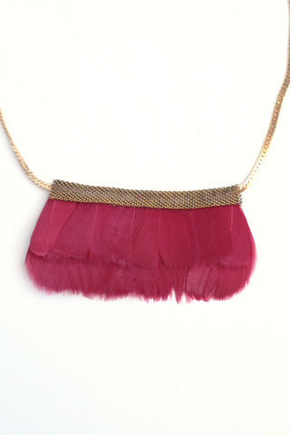 Mesh Feather Bib Statement Necklace - Cherry