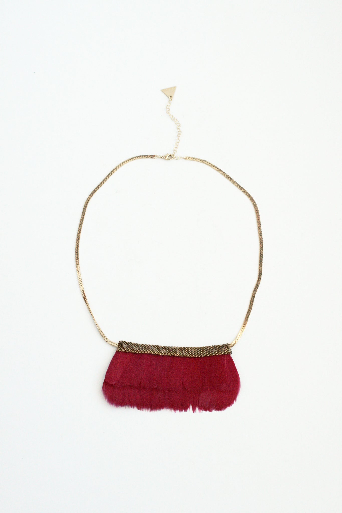 Mesh Feather Bib Statement Necklace - Cherry