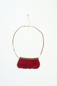 Mesh Feather Bib Statement Necklace - Cherry