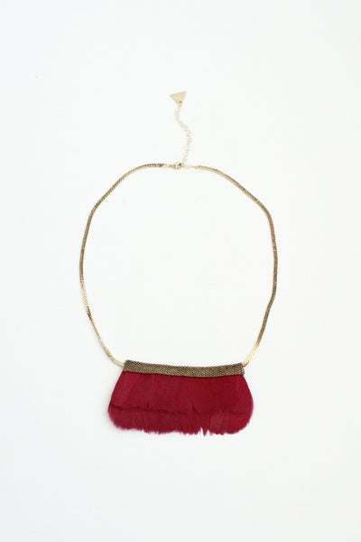 Mesh Feather Bib Statement Necklace - Cherry