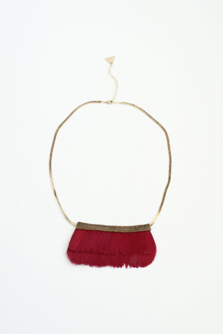 Mesh Feather Bib Statement Necklace - Cherry
