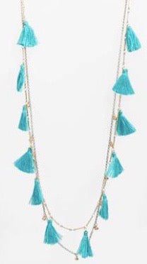 Boho Tasseled Droplets Long Necklace - Turquoise