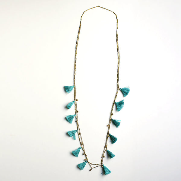 Boho Tasseled Droplets Long Necklace - Turquoise